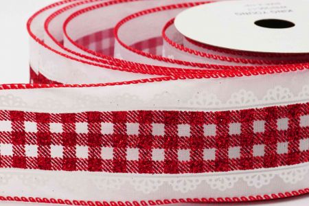 Plaid.Lace Combined Ribbon_KF6373GC-1-7-4_red glittery plaid on white
